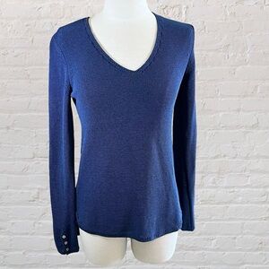J. McLaughlin Deep Blue V-Neck Long Sleeve Lightweight Sweater